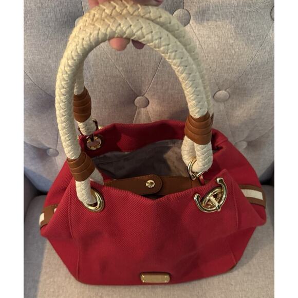 MICHAEL KORS MARINA MANDARIN RED CANVAS CONVERTIBLE PURSE,HAND+GRAB BAG - Picture 12 of 13